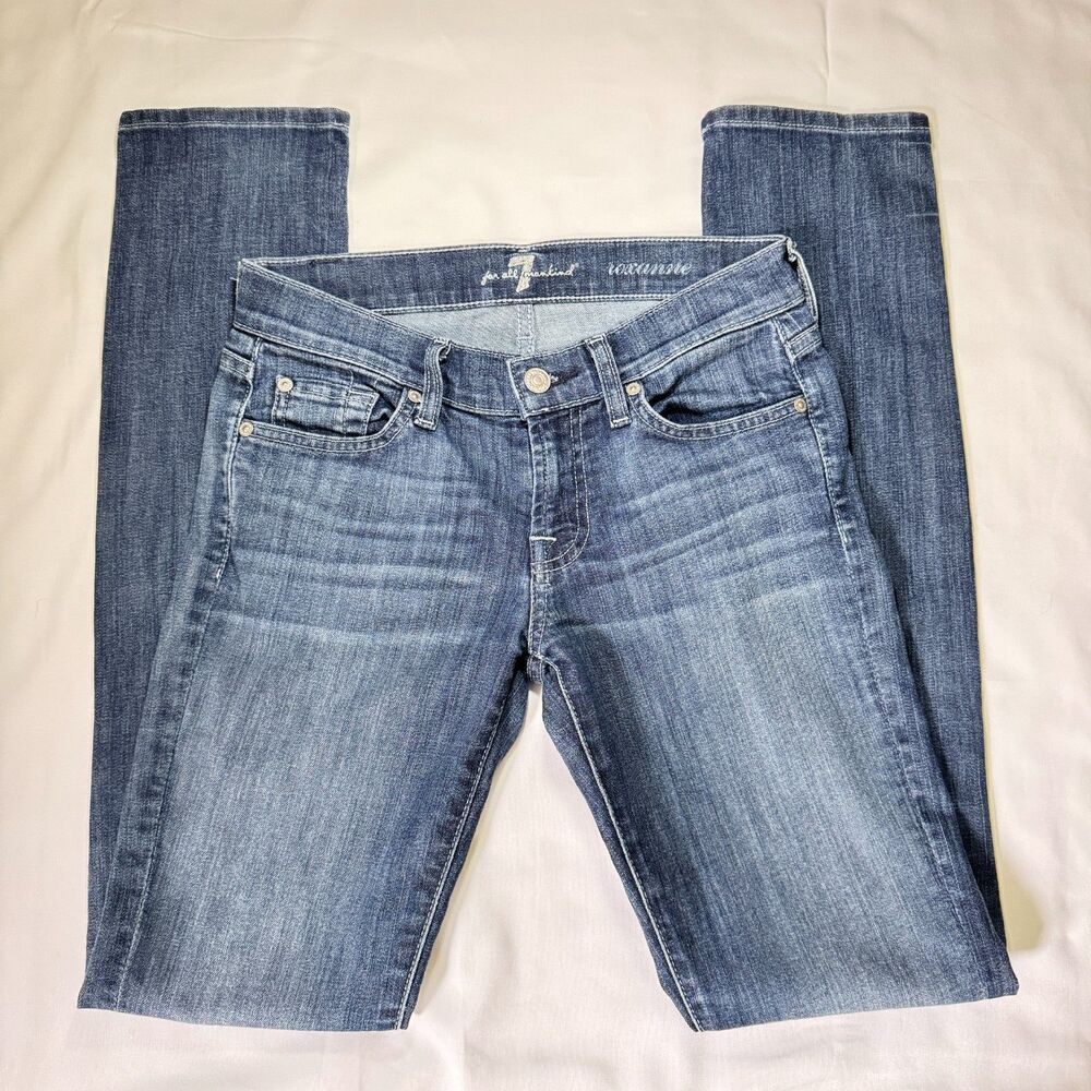 7 For All Mankind Roxanne Ripped Stretch Denim Jeans Slim Straight Size 25